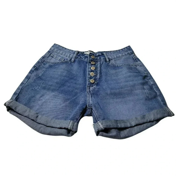 Misslook size M Jeans Shorts High-rise Button Fly  Cuffed Blue Women's - Picture 7 of 9